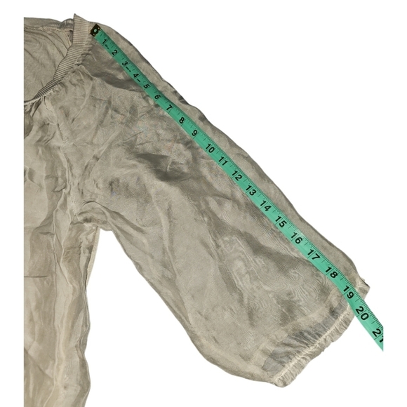 Giusy Italy Silk Blouse Lace Detail Sequins 2 Layers in Front Sheer arms GREY L - Picture 6 of 9